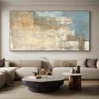 “Blue - Beige Textured Abstraction” - Blue, Beige, Gray Abstract Textured Painting On Canvas PS0568