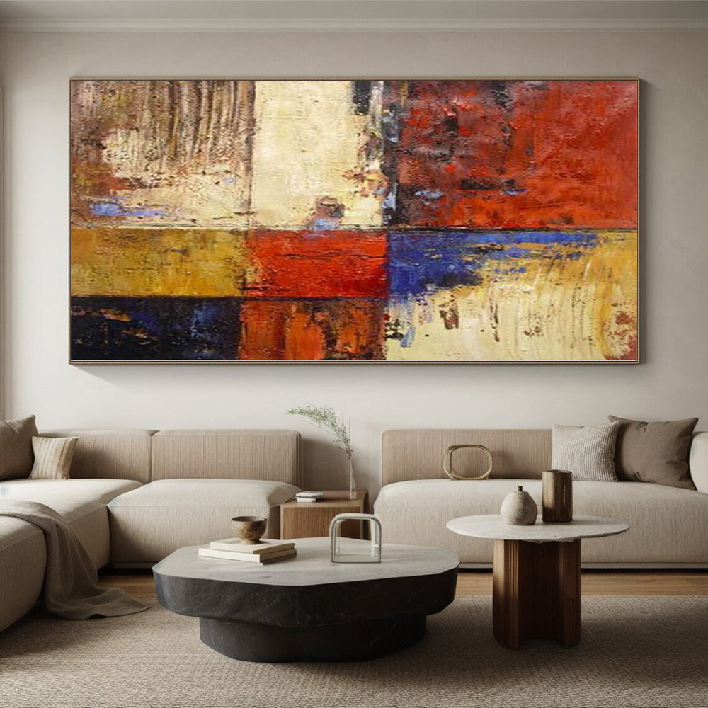 “Color Block Abstract with Rich Reds and Blues” - Geometric Abstract Painting On Canvas PS0289