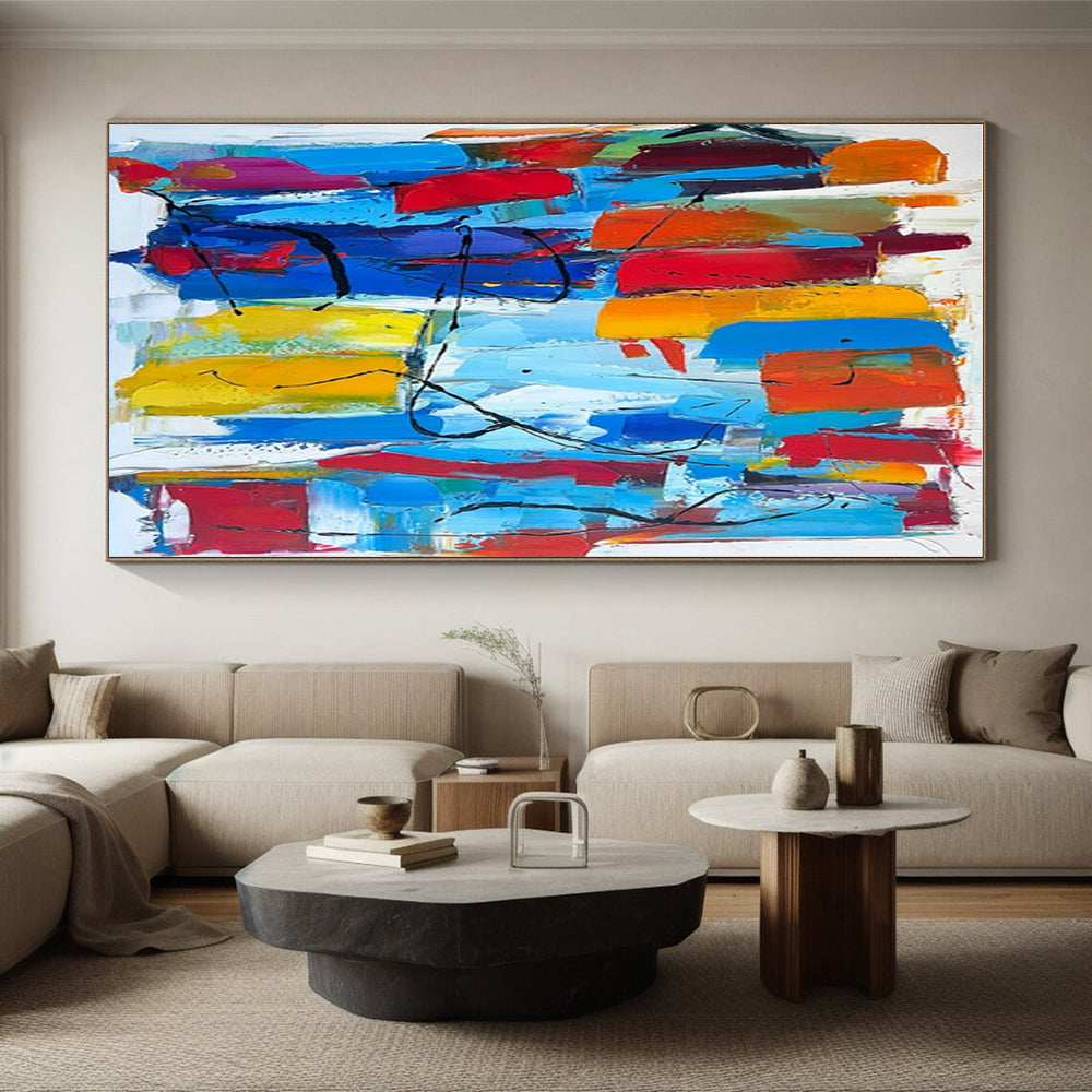 “Colorful Abstract Carnival” - Multicolor, Red, Blue, Yellow, Orange Abstract Expressionist Painting On Canvas PS0646