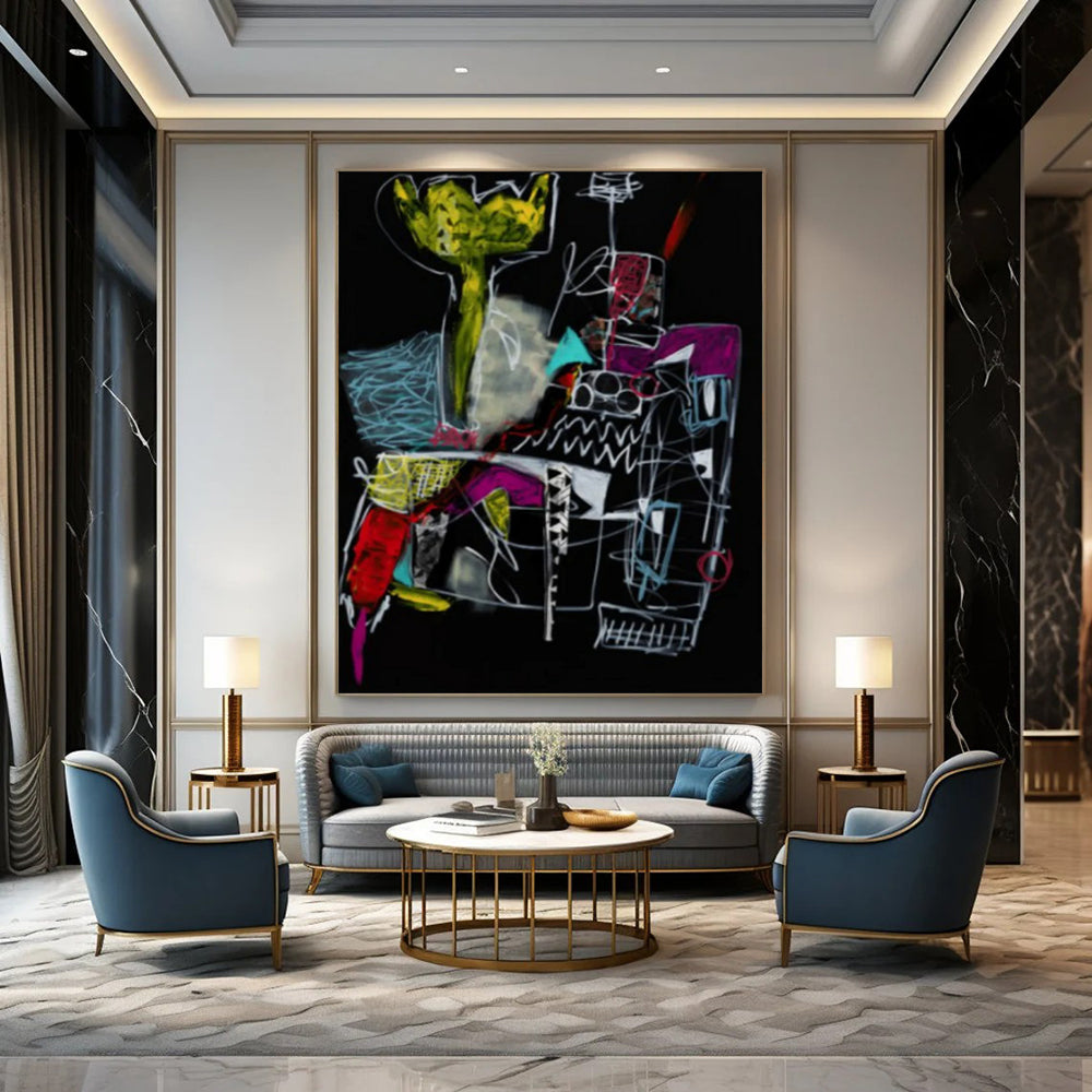 “Neon Abstract on Black” - Bold Night - Inspired Abstract Painting On Canvas DS294
