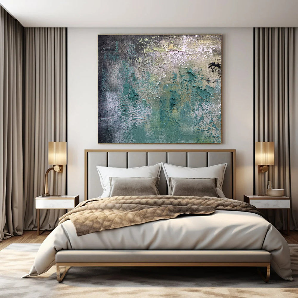 Green, Blue, Gray, Yellow with Textured Layers "Weathered Dream" Abstract Painting On Canvas PS1472