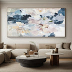 “Repeated Soft Floral Bouquet” - Blue, White, Pink Abstract Floral Painting On Canvas PS0589