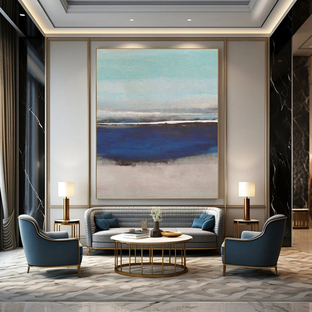 “Soft Blues and Greys: Calm Seascape” - Minimalist Landscape Painting On Canvas PT0926