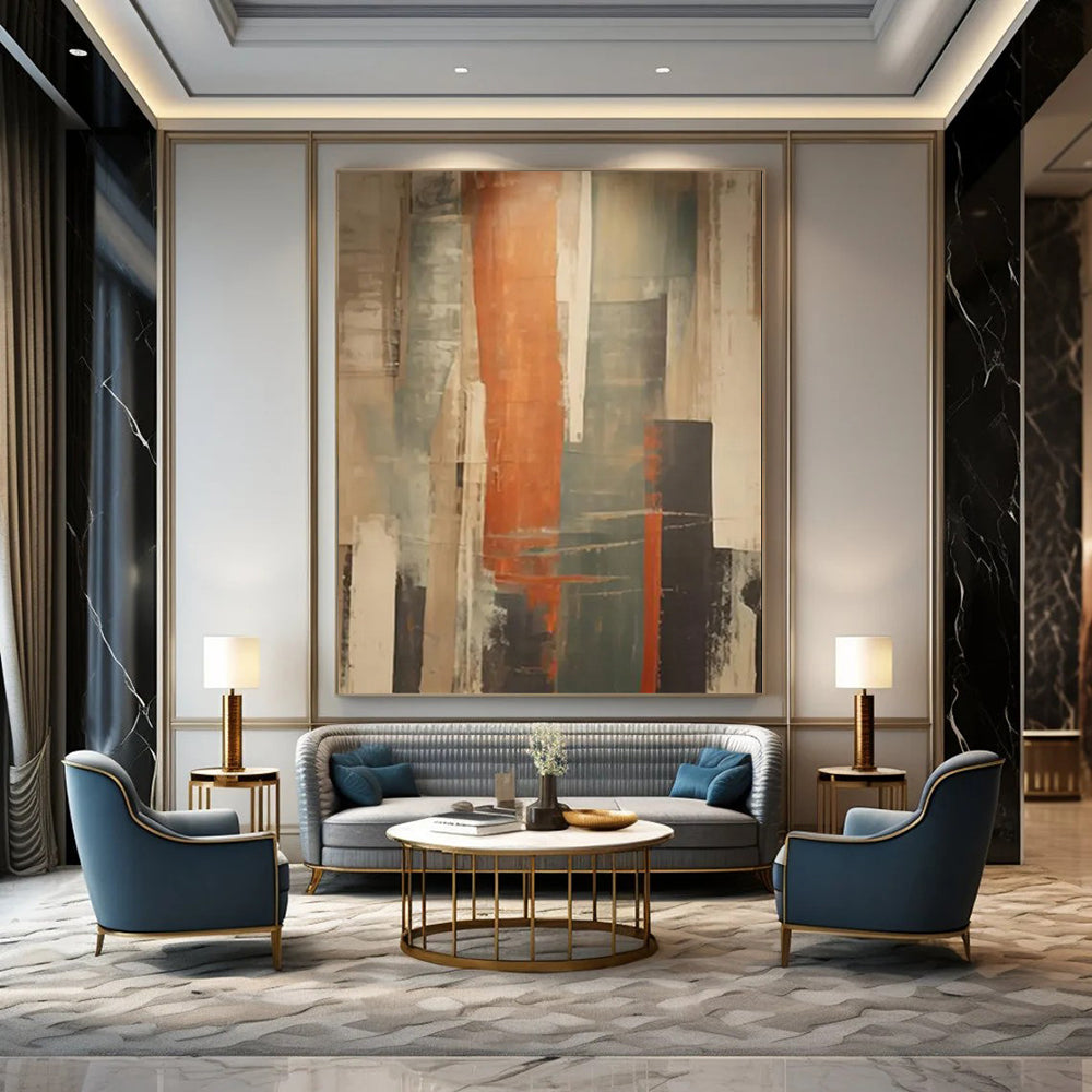Tall Orange - Gray Abstract Columns Painting On Canvas DS113