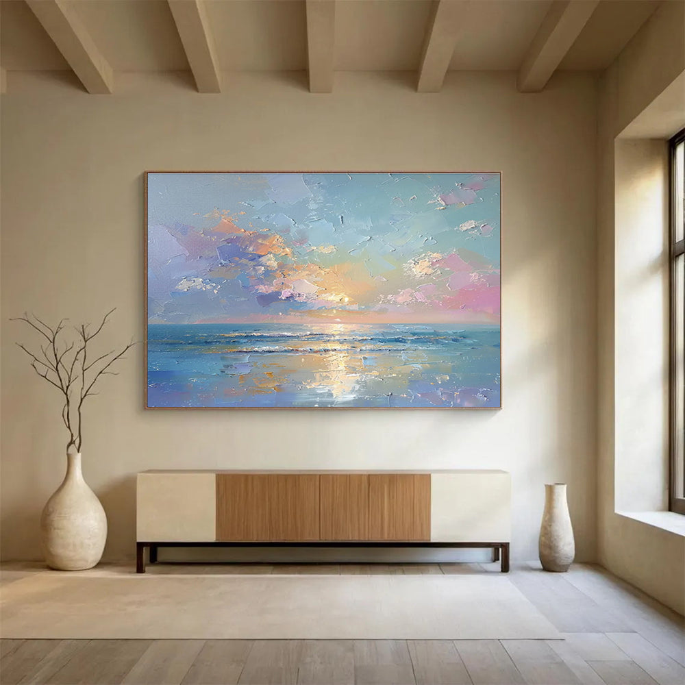 Vibrant Seaside Sunset - Impressionistic Seascape Painting On Canvas DKS363
