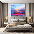 Blue, Pink, Purple, Yellow with Sunset Seascape "Sunset Symphony" Impressionist Painting On Canvas PS1318