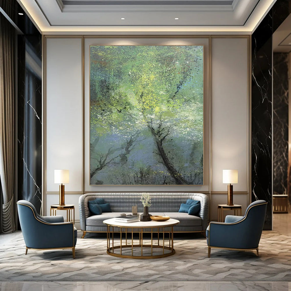 “Dreamy Green Forest Landscape” - Misty Woodland with Subtle Light Painting On Canvas DS247