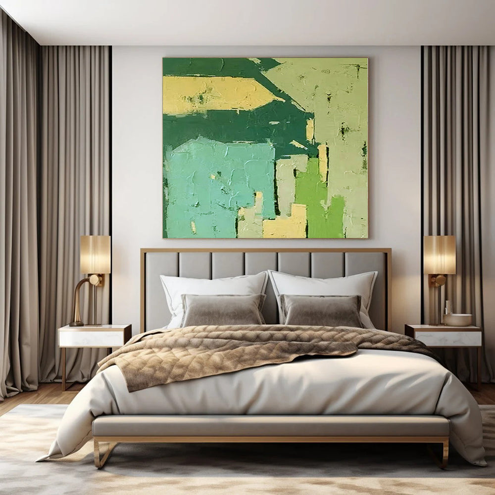 “Green - Blue Geometric Abstraction” - Modernist Abstract Painting On Canvas PS0186