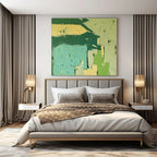 “Green - Blue Geometric Abstraction” - Modernist Abstract Painting On Canvas PS0186