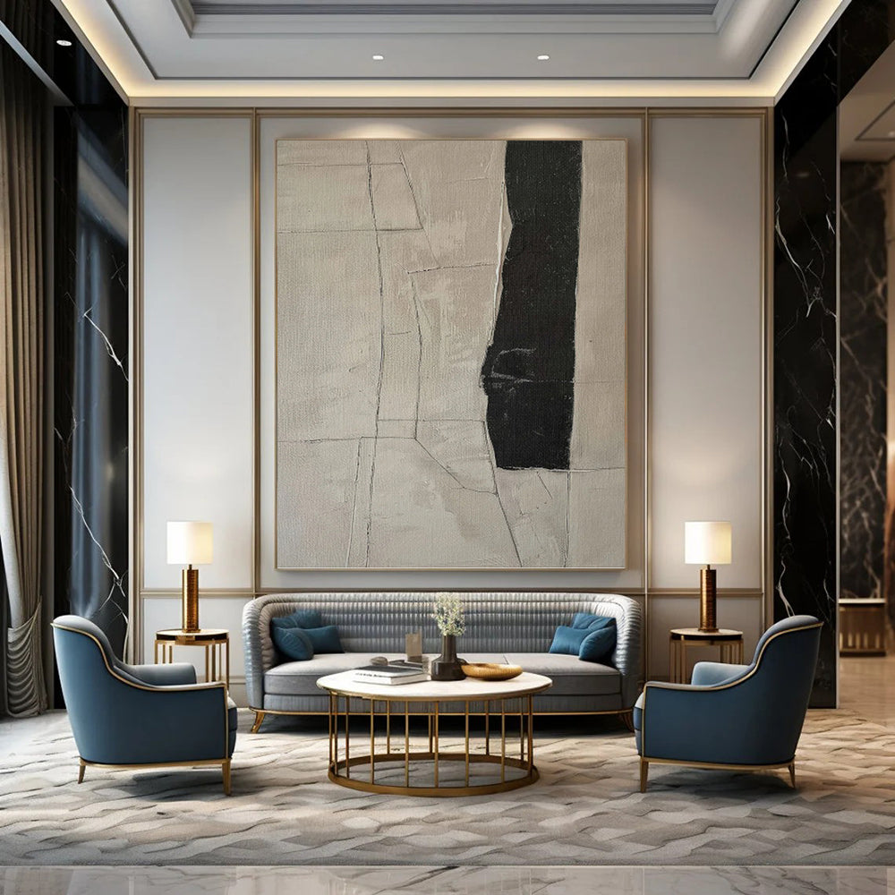 “Grey - Black Geometric Fragment” - Minimalist Abstract Painting On Canvas PT1158