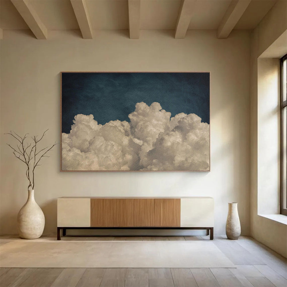 Soft Clouds Over Dark Sky Minimalist Landscape Painting On Canvas DKS124