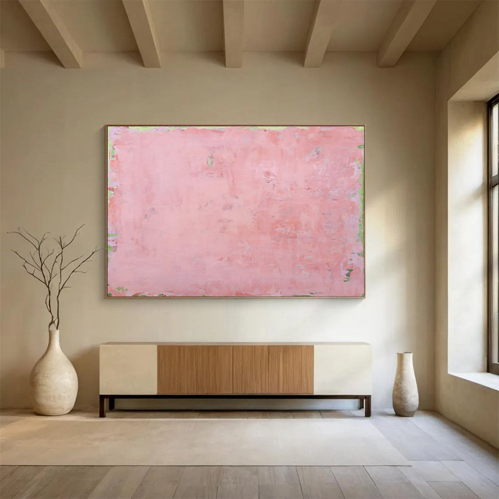 “Soft Pink with Green Edges” - Color Field - Painting On Canvas PT1791