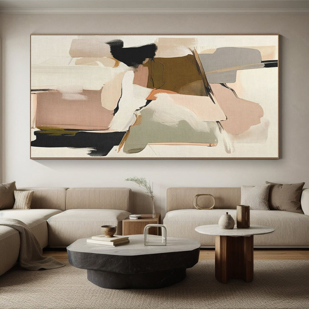 “Blush & Brown Abstract Collage” - Blush, Brown, Gray, White Abstract Mixed - Media Painting On Canvas PS0762