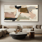 “Blush & Brown Abstract Collage” - Blush, Brown, Gray, White Abstract Mixed - Media Painting On Canvas PS0762