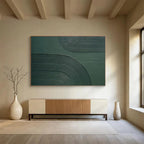 “Textured Green Arcs” - Green Abstract, Tactile Plaster - Style Painting On Canvas DKS752
