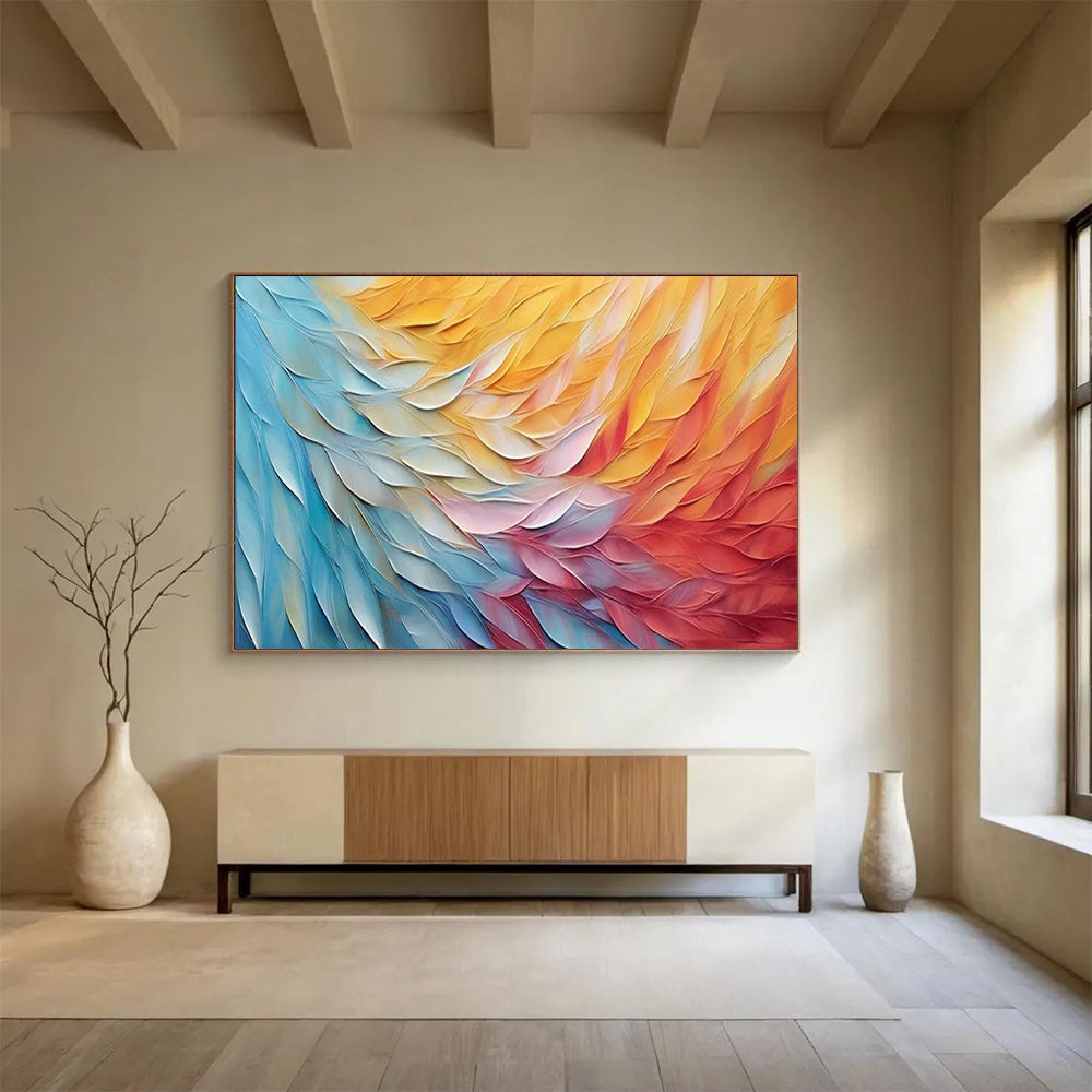 “Color - Blended Feather Waves” - Textured Abstract Painting On Canvas PT201