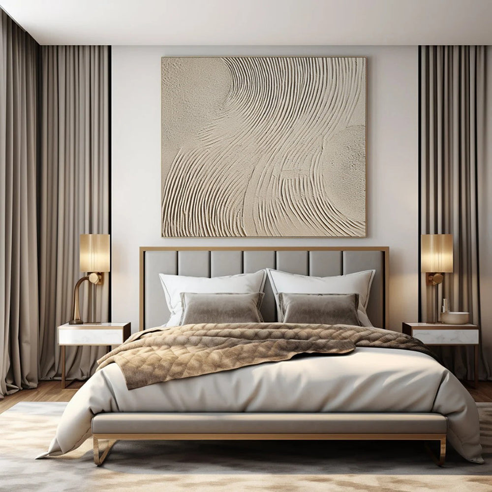 Beige Textured Waves, "Dune Rhythms" – Textured Abstract Painting On Canvas PS0960