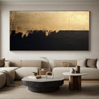 “Gold & Black Contrast” - Gold, Black Abstract Minimalist Painting On Canvas PS0690
