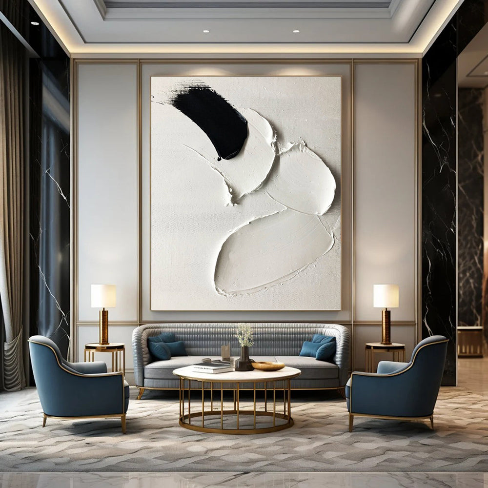 “Black and White Textured Abstract” - Abstract, Tactile - Styled Painting On Canvas PT1665