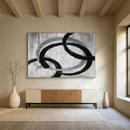 Monochrome Intertwined Rings Abstract Painting On Canvas DKS175