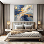 Blue, Gold, White with Dynamic Swirls "Gilded Tempest" Abstract Painting On Canvas PS1265