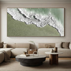 “Beach Wave Textures” - Green, White, Gray Abstract Seascape Painting On Canvas PS0639