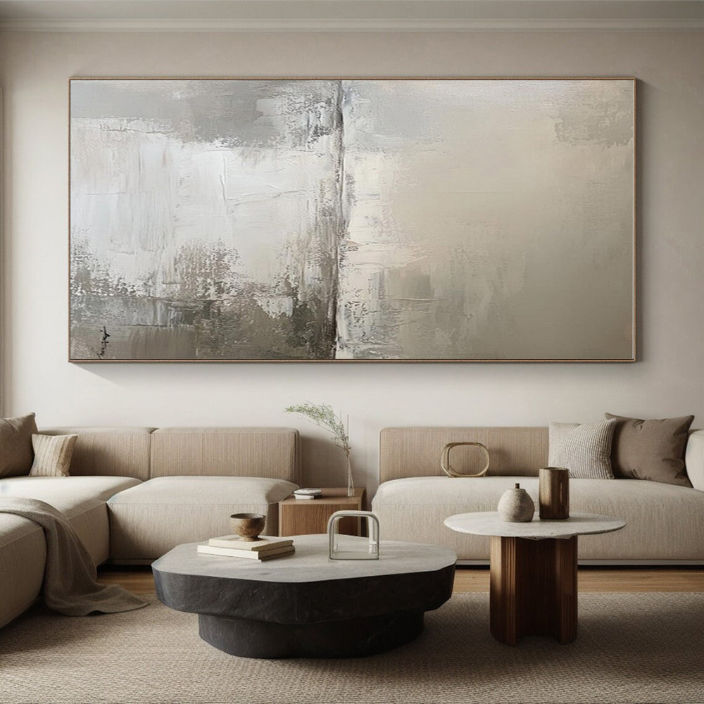 “Monochrome Abstract Landscape” - Gray, White Abstract Landscape Painting PS0772