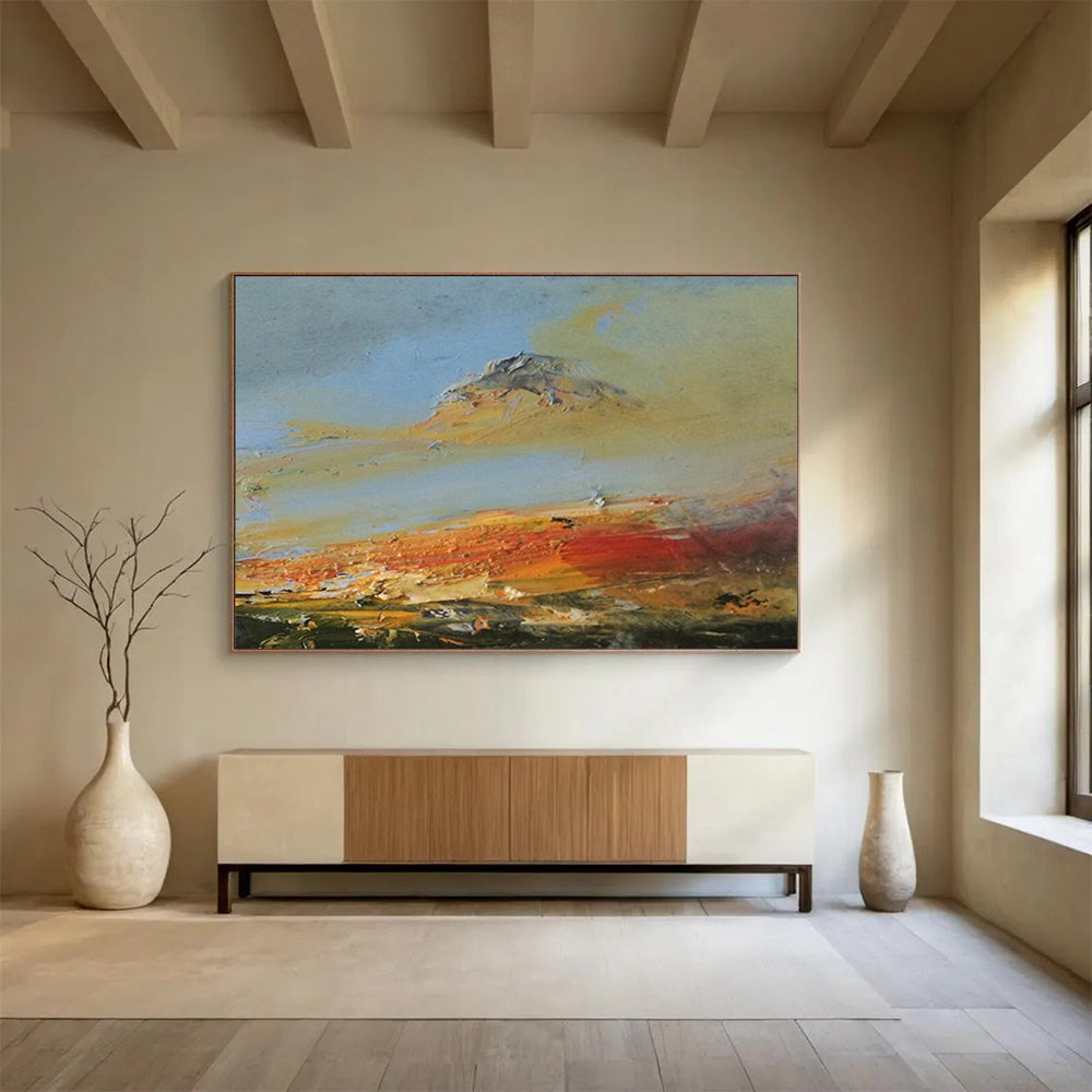 “Vibrant Coastal Landscape in Oranges, Reds & Yellows” - Impressionistic Seaside Oil Painting On Canvas PT039