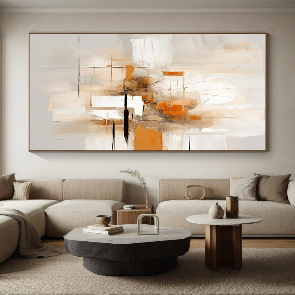 Beige, Orange & Grey Abstract Lines Painting On Canvas PS0823