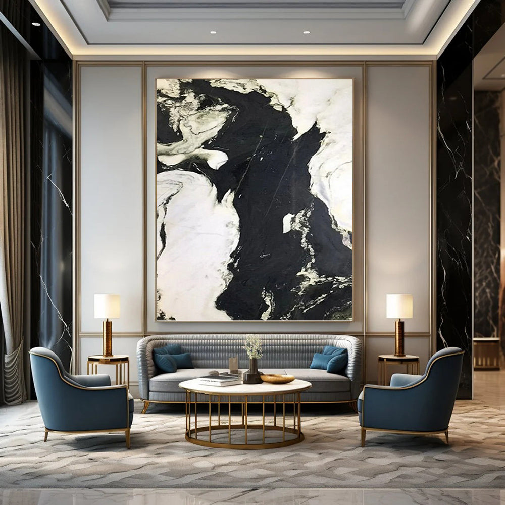 “Dynamic Black - White Fusion” - Abstract Painting On Canvas PT1047