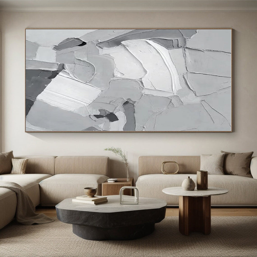“Gray & White Textured Abstract” - Textured Abstract Painting On Canvas PS0407