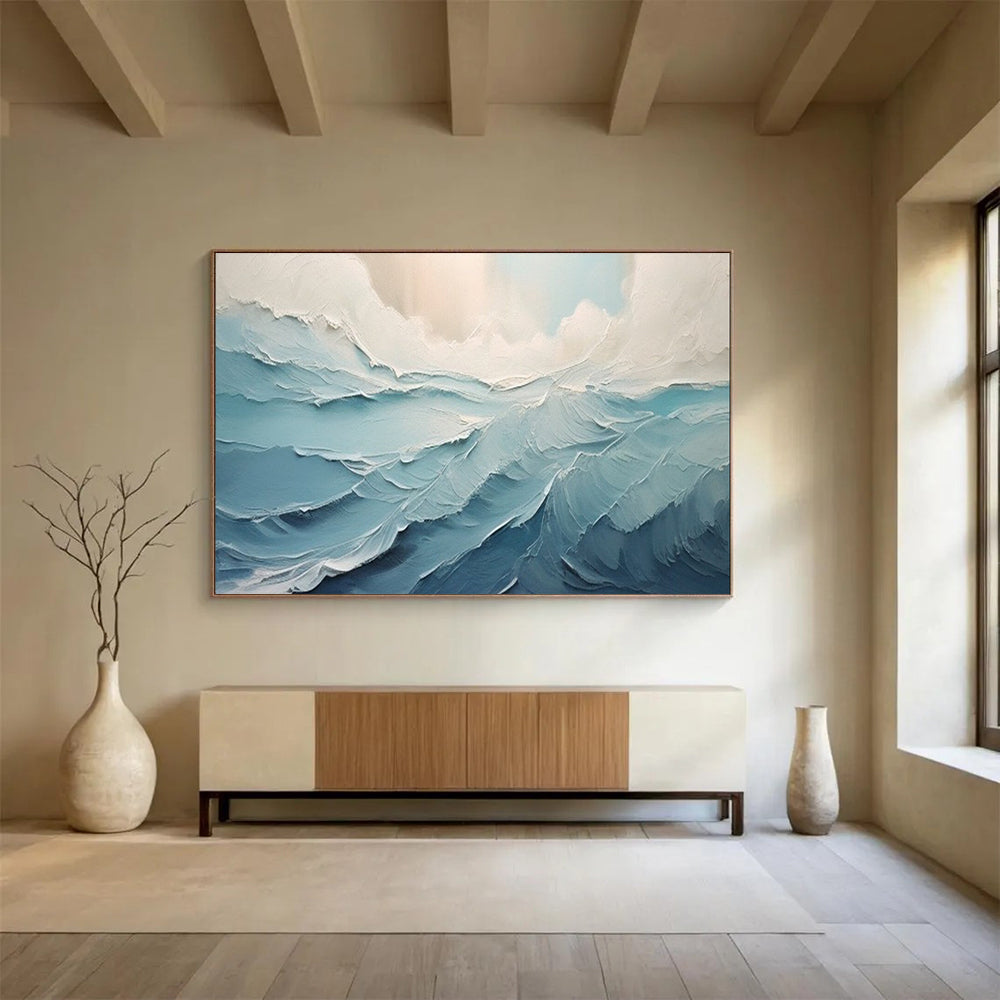 “Blue Wave Texture” - Abstract Seaside Painting On Canvas PT227