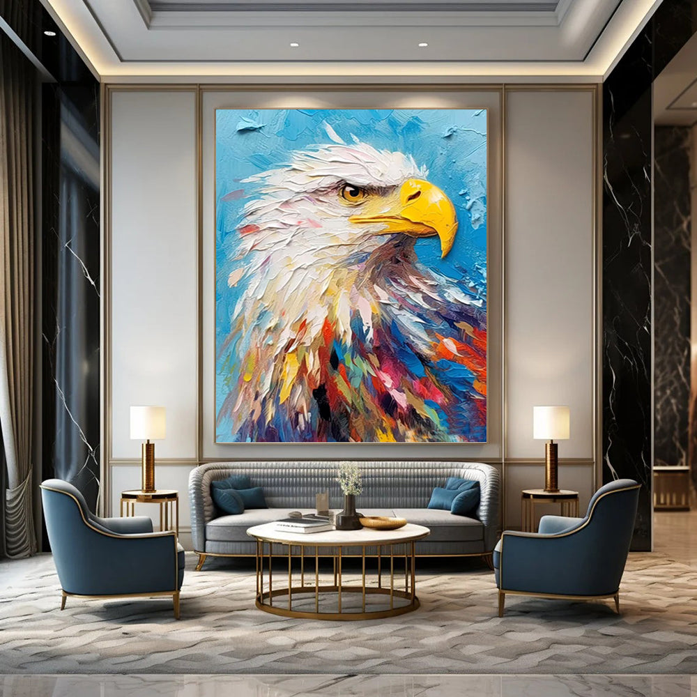 “Colorful Eagle Portrait” - Impasto, Multicolor Eagle Portrait Painting On Canvas PT1060