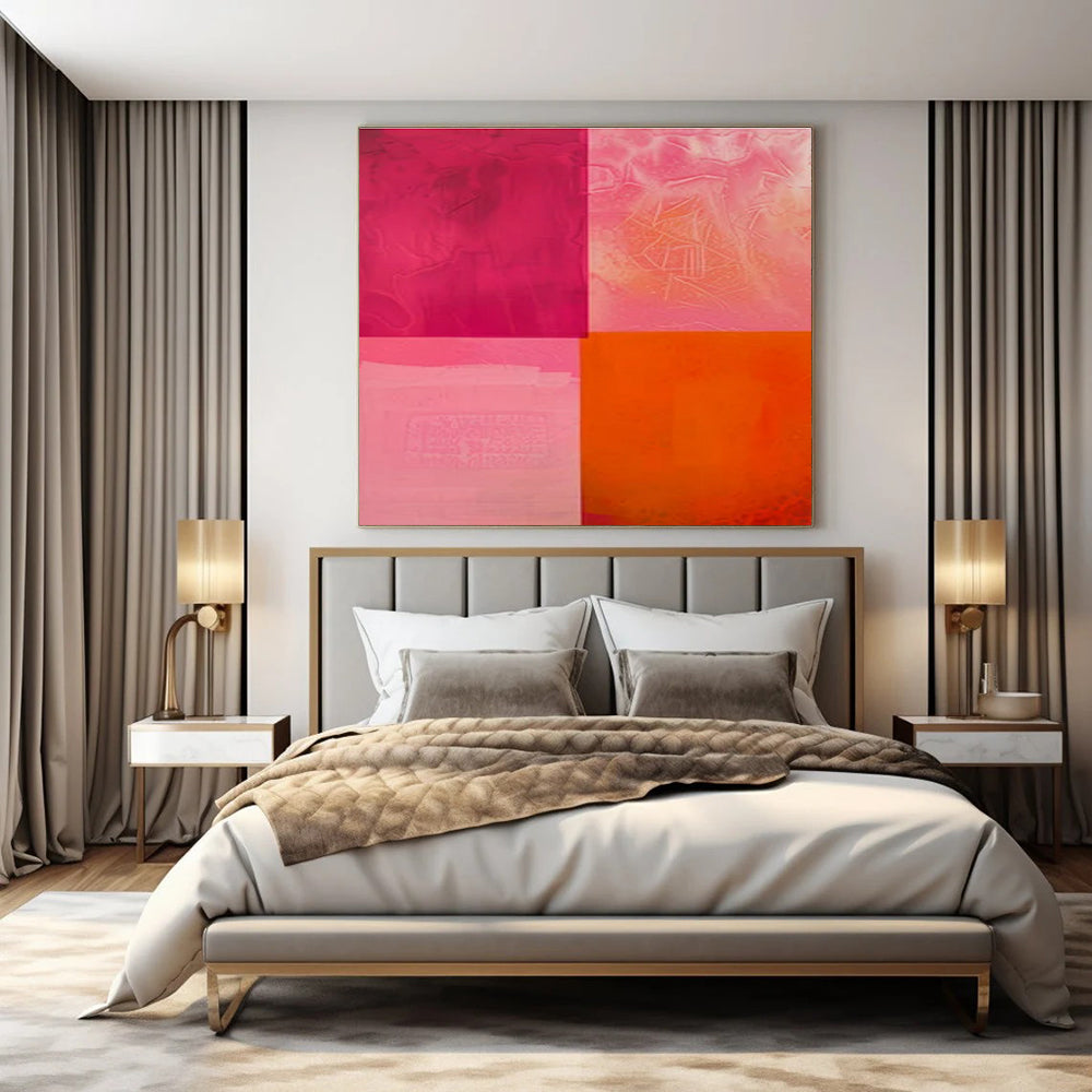 Pink, Purple, Orange with Translucent Squares "Color Wash" Abstract Painting On Canvas PS1479