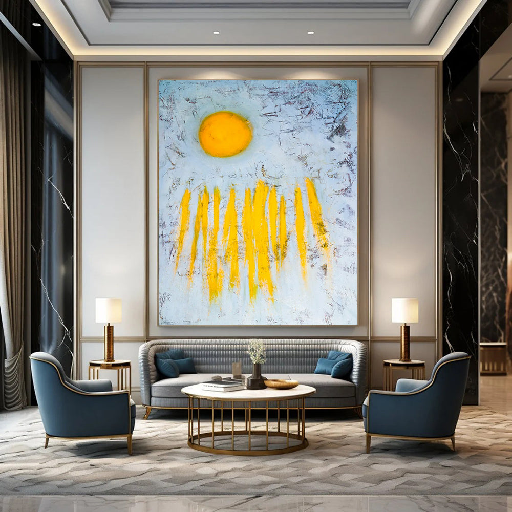 “Yellow Sun and Rays” - Abstract Landscape Painting On Canvas PT2377