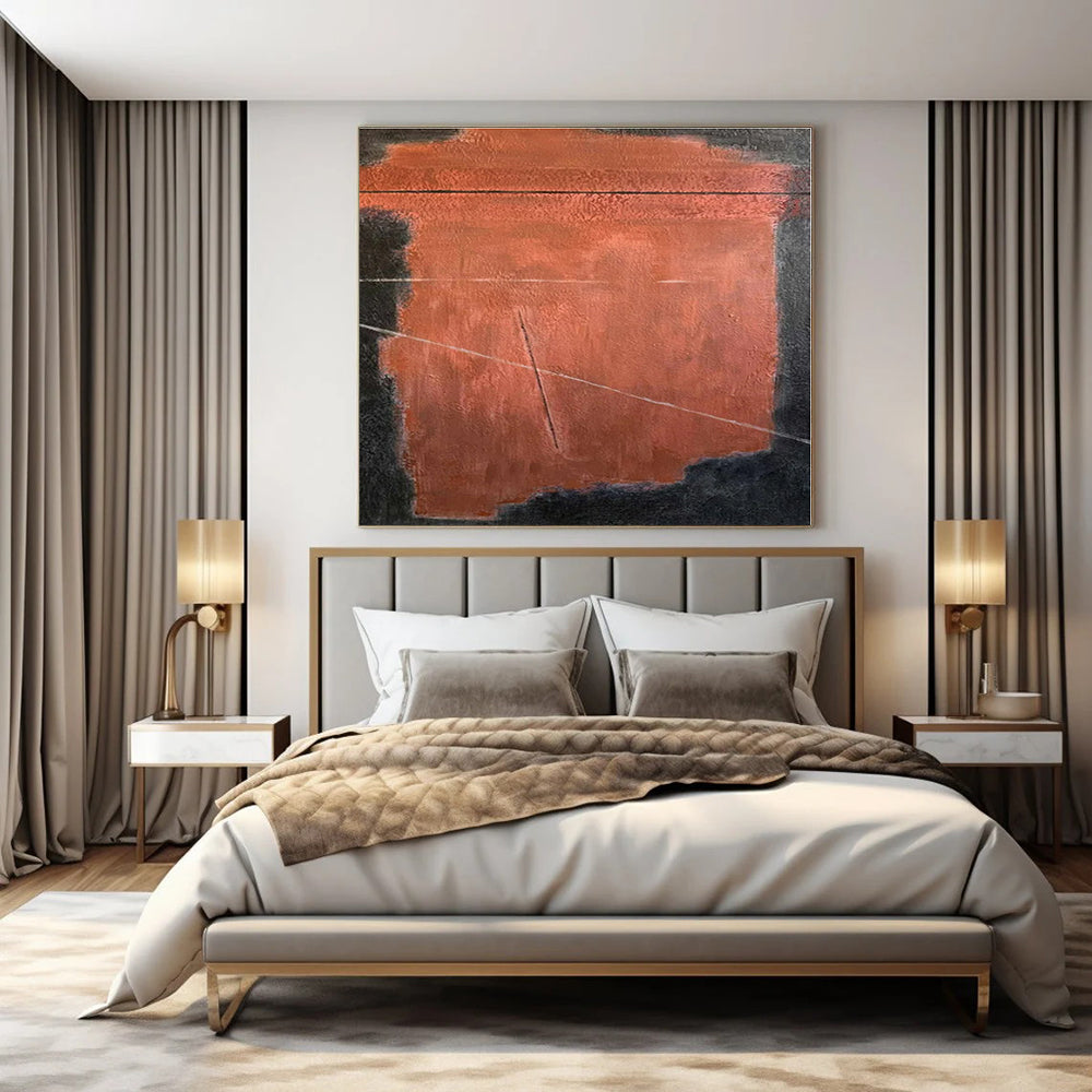 Black, Red with Minimalist Lines "Bold Simplicity" Abstract Painting On Canvas PS1320