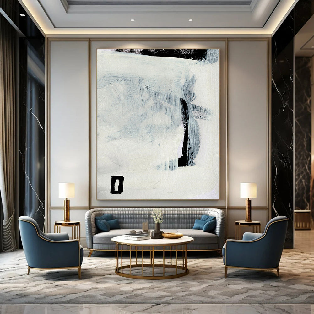 “Minimalist Black & White” - Simple Shapes & Subtle Textures Painting On Canvas DS204