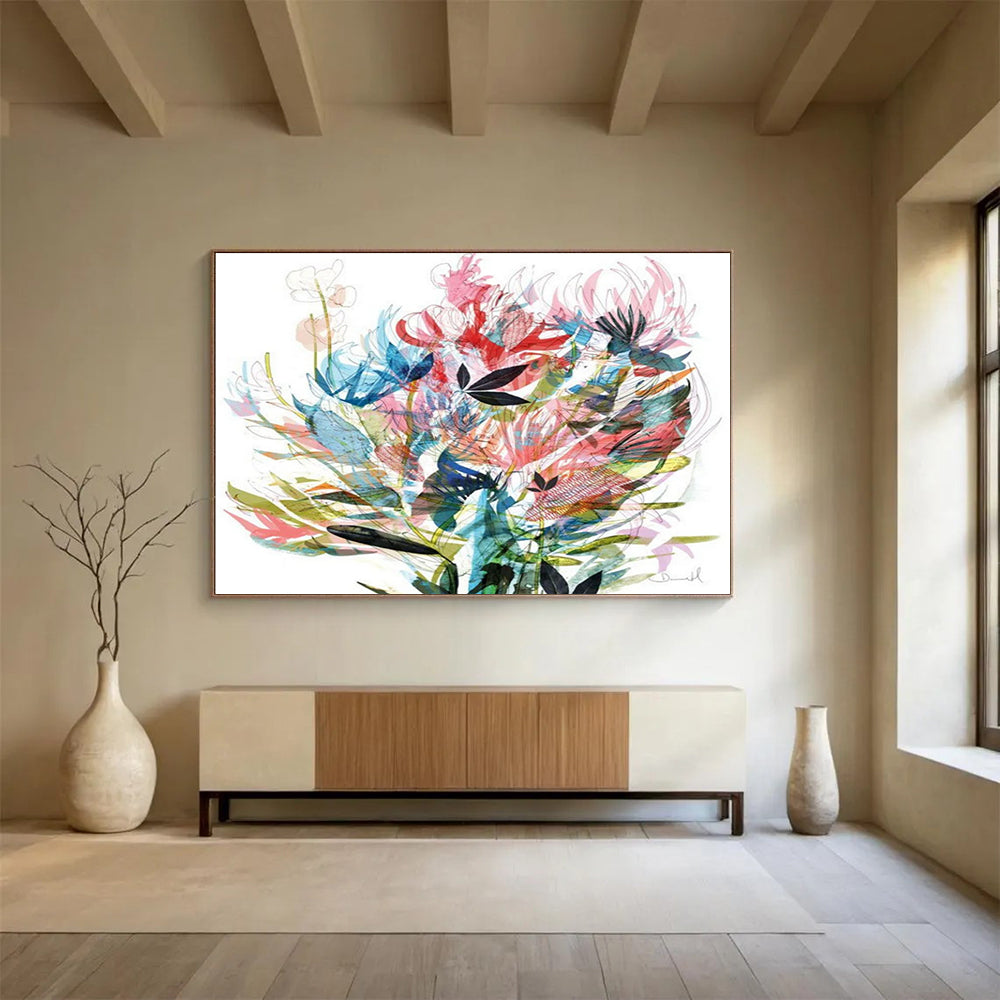 “Colorful Floral Abstract” - Botanical Abstract Painting On Canvas PT138