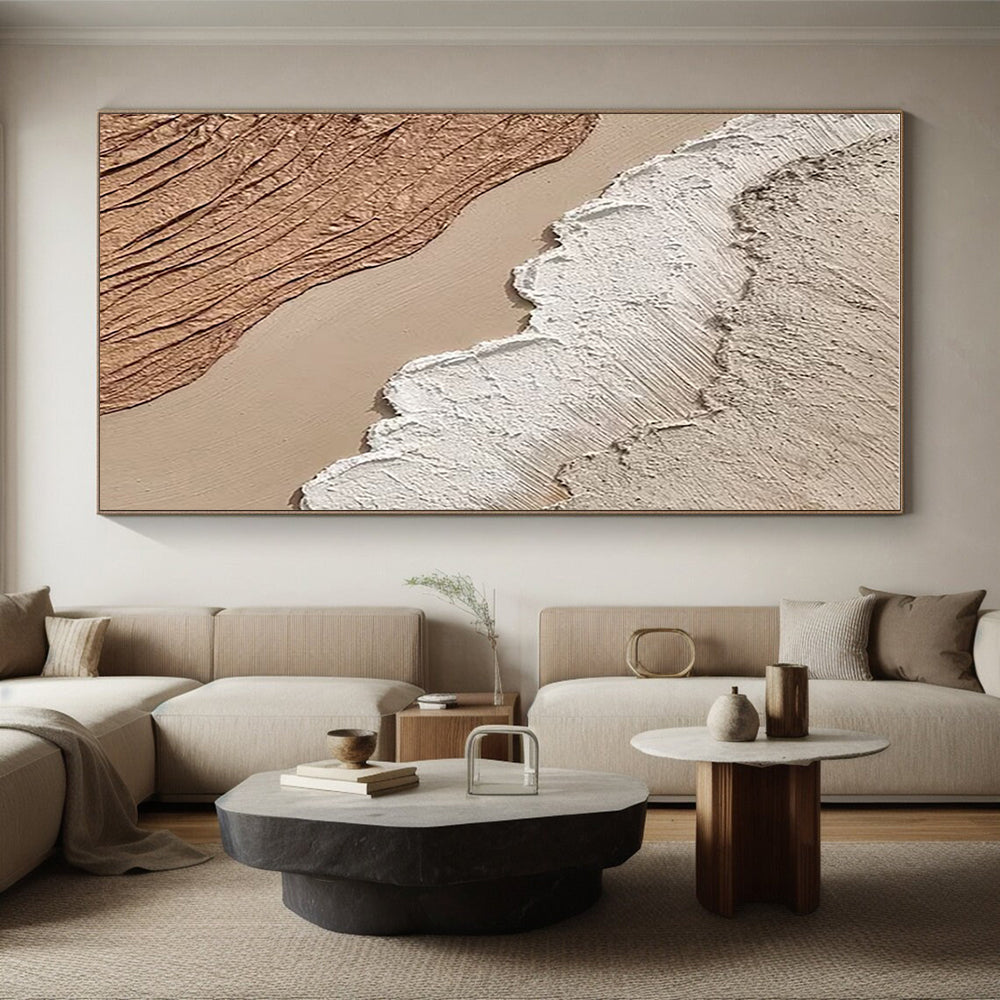“Textured Earth Layers” - Beige, Brown, White Abstract Landscape Painting On Canvas PS0673