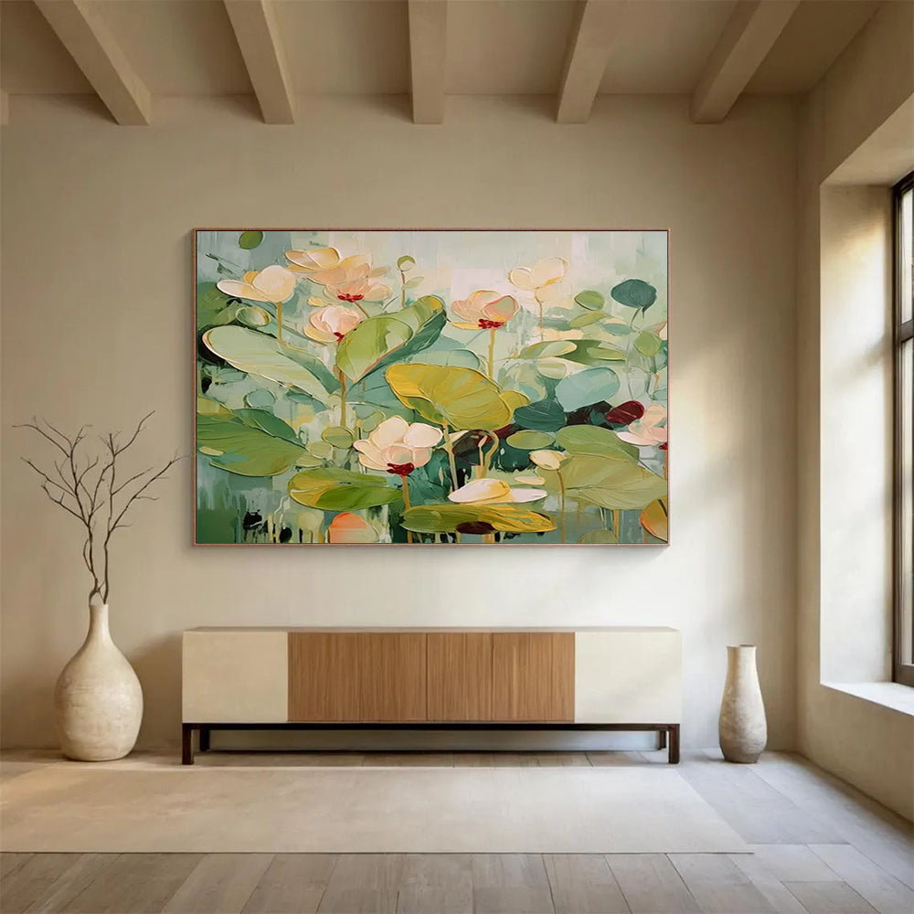 “Soft - Toned Lotus Flowers” - Minimalist Floral Painting On Canvas PT089
