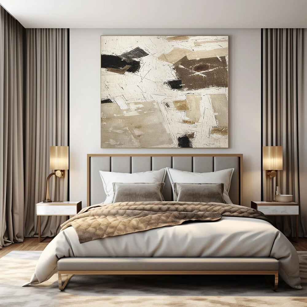 “Beige - Black - White Geometric” - Contemporary Abstract Painting On Canvas PS0128