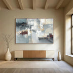 Blue - Gray Abstract with Gold Lines - Luxe Abstract Painting On Canvas DKS352