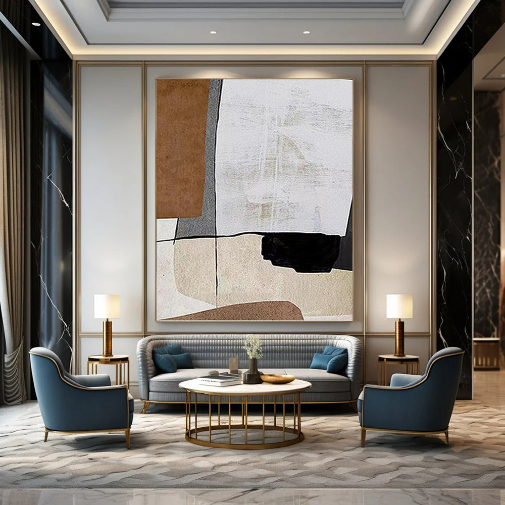 “Neutral Geometric Abstract” - Abstract, Structured Painting On Canvas PT1520