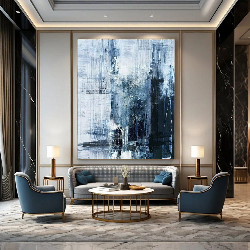 “Blue - Gray Abstract Cityscape” - Abstract Urban Painting On Canvas PT2343