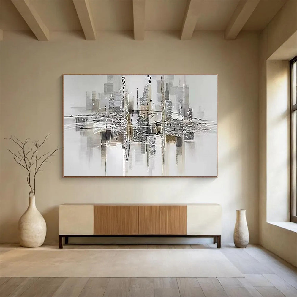 “Monochrome Cityscape” - Abstract - Urban Painting On Canvas PT1551