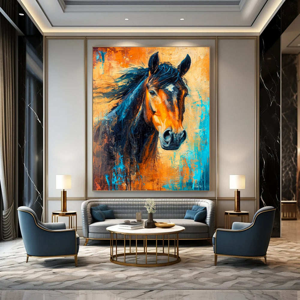 “Blue and Orange Horse” - Abstract Expressionist Painting On Canvas PT2210