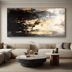 “Moody Black - Gold Abstract with Dripping Paint” - Dramatic Abstract Painting On Canvas PS0283
