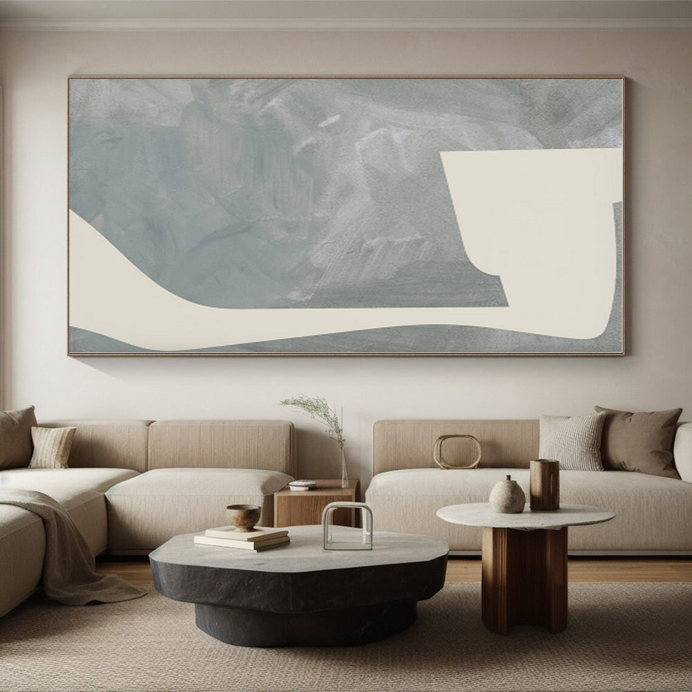 “Gray - White Abstract Forms” - Gray, White Minimalist Abstract Painting On Canvas PS0437