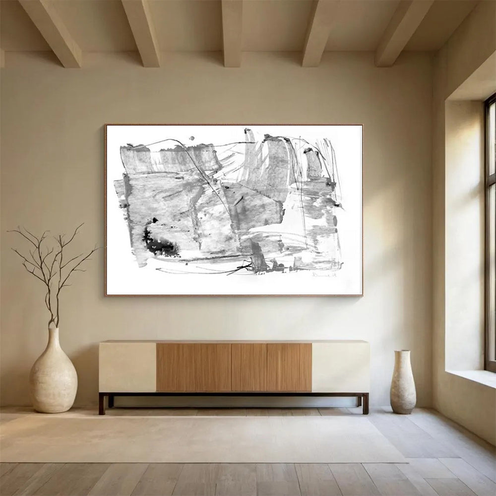 “Black and White Abstract Textures” - Abstract Expressionist - Painting On Canvas PT1788