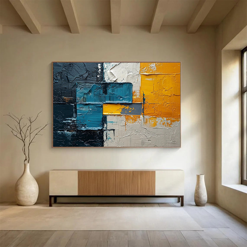 “Multi - color Geometric Layers” Abstract Painting On Canvas DKS276